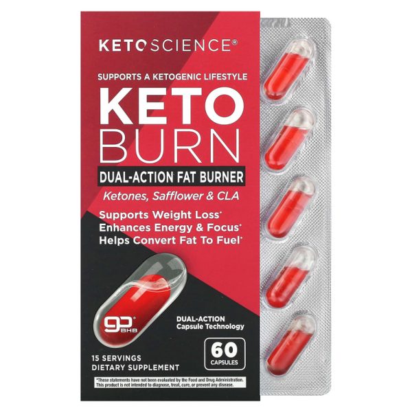 Keto Science, Keto Burn, сжигатель жира двойного действия, 60 капсул (Товар снят с продажи)