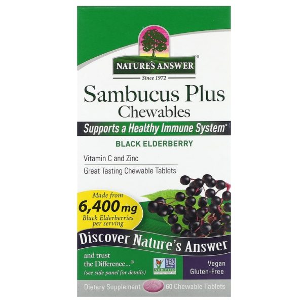 Nature's Answer, Sambucus Plus, жевательные таблетки, черная бузина, 60 жевательных таблеток (Товар снят с продажи)