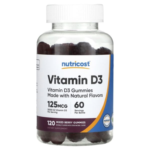 Nutricost, Жевательные мармеладки с витамином D3, ягодное ассорти, 120 жевательных мармеладок (62,5 мг в 1 жевательной мармеладке)