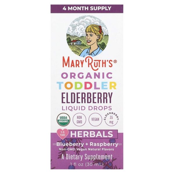 MaryRuth's, Органические жидкие капли из бузины для малышей, голубика + малина, 35 мг, 30 мл (1 жидк. Унция)