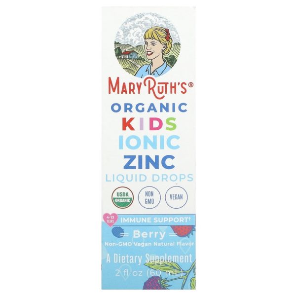 MaryRuth's, Organic Kids Ionic Zinc Liquid Drops, для детей от 4 до 13 лет, со вкусом ягод, 60 мл (2 жидк. Унции) (5,5 мг на порцию)