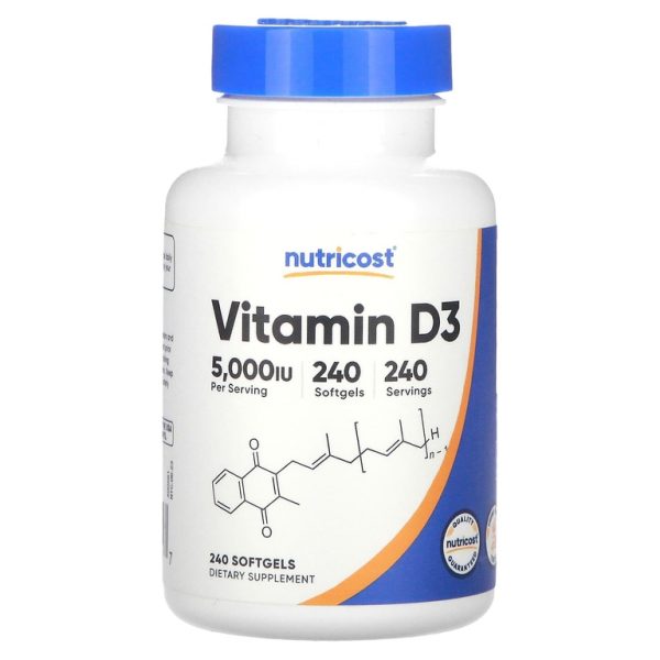 Nutricost, витамин D3, 5000 МЕ, 240 мягких таблеток (Товар снят с продажи)