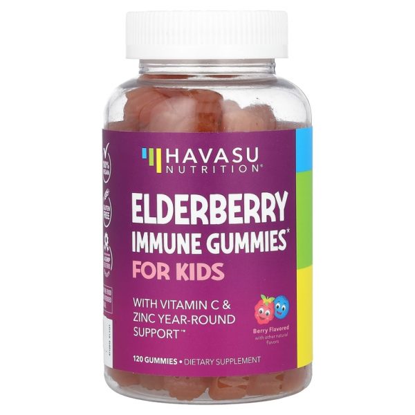 Havasu Nutrition, жевательные таблетки с бузиной для иммунитета с витамином C и цинком, для детей, со вкусом ягод, 120 жевательных таблеток (Товар снят с продажи)
