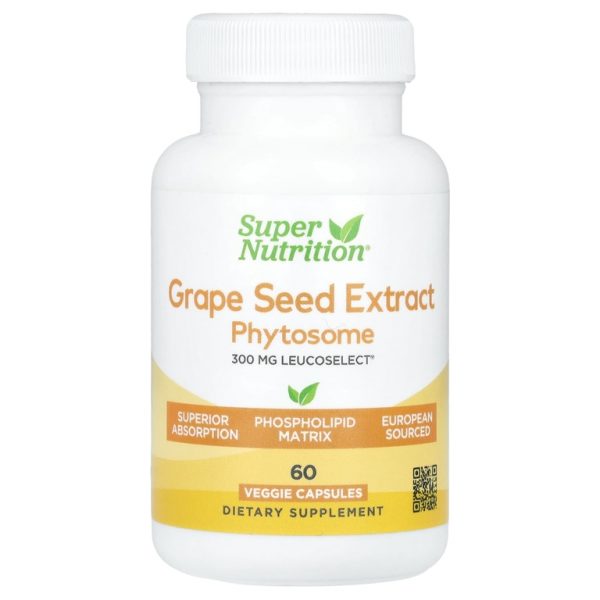 Super Nutrition, фитосомы виноградных косточек, 300 мг, 60 растительных капсул