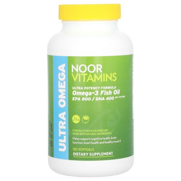 Noor Vitamins, Ultra Omega, рыбий жир с омега-3, формула для повышения эффективности, 120 мягких таблеток
