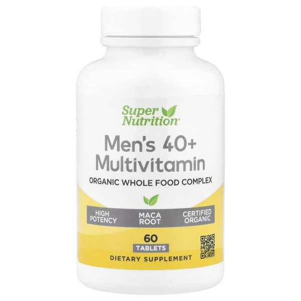 Super Nutrition, мультивитамины из органических цельных продуктов для мужчин старше 40 лет, с экстрактами органической амлы, органического подсолнечника, органической моринги и органического шиитаке, 60 таблеток