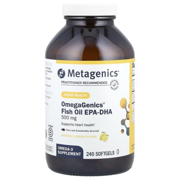 Metagenics, OmegaGenics®, рыбий жир с ЭПК и ДГК, натуральный лимонный вкус, 500 мг, 240 капсул