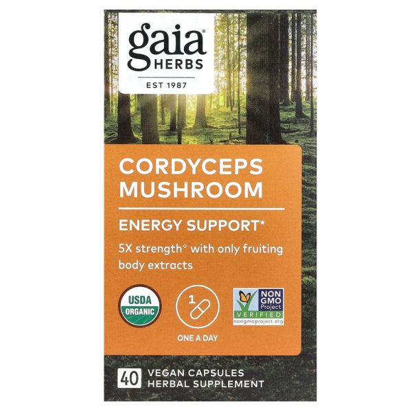 Gaia Herbs, Гриб кордицепс, 40 веганских капсул