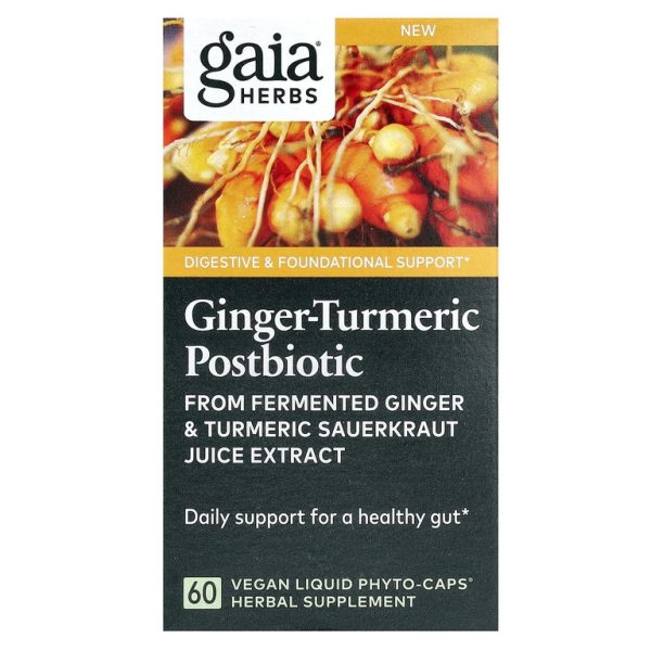 Gaia Herbs, Постбиотик с имбирем и куркумой, 60 веганских жидких фитокапсул (0,6 г в каждой капсуле)