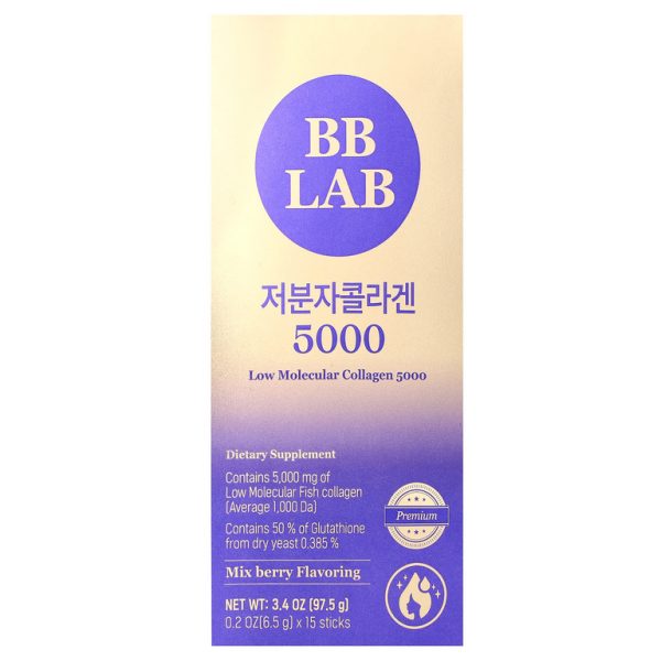 BB Lab, Низкомолекулярный коллаген 5000, ягодная смесь, 5000 мг, 15 стиков по 6,5 г (0,2 унции)