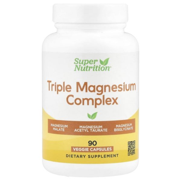 Super Nutrition, комплекс с тремя формами магния, 90 растительных капсул (70 мг в 1 капсуле)