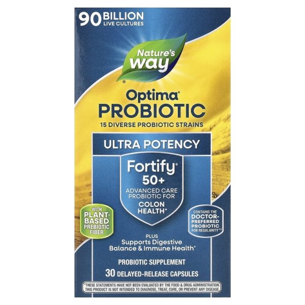 Nature's Way, Fortify Optima, пробиотики и пребиотики для людей старше 50 лет, улучшенный уход, 90 миллиардов КОЕ, 30 капсул с отсроченным высвобождением