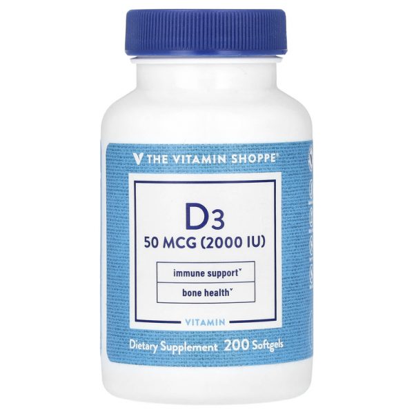 The Vitamin Shoppe, Витамин D3, 50 мкг (2000 МЕ), 200 мягких таблеток