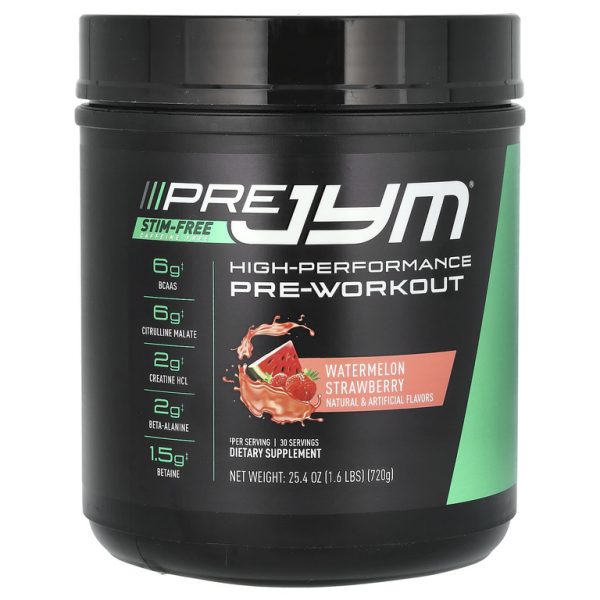 JYM Supplement Science, Pre JYM, высокоэффективное средство перед тренировкой, без стимуляторов, арбуз и клубника, 720 г (1,6 фунта)