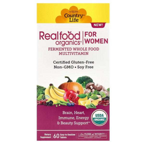 Country Life, Realfood Organics, мультивитамины для женщин, 60 таблеток, которые легко глотать