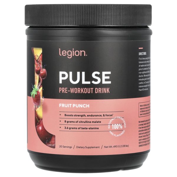 Legion Athletics, Pulse, предтренировочный напиток, фруктовый пунш, 490 г (1,08 фунта)
