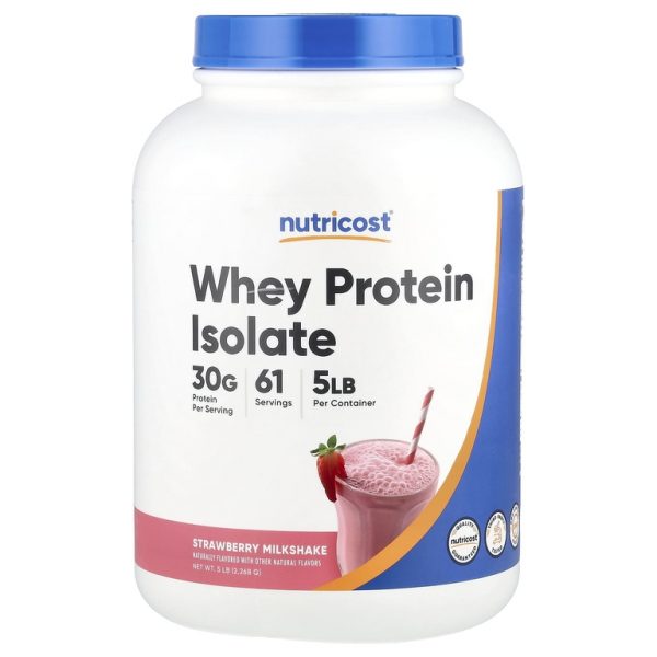 Nutricost, Изолят сывороточного протеина, клубн��чный молочный коктейль, 2268 г (5 фунтов)
