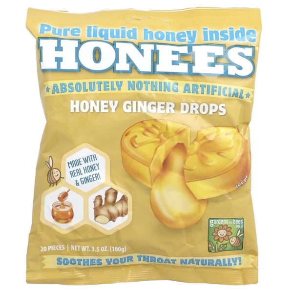 Honees, леденцы с мёдом и имбирём, 20 шт., 100 г (3,5 унции)