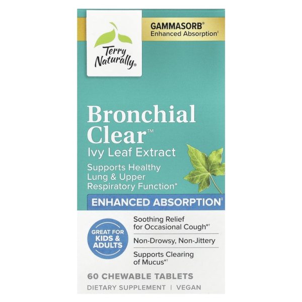 Terry Naturally, Bronchial Clear ™, экстракт листьев плюща, 60 жевательных таблеток (50 мг на таблетку)