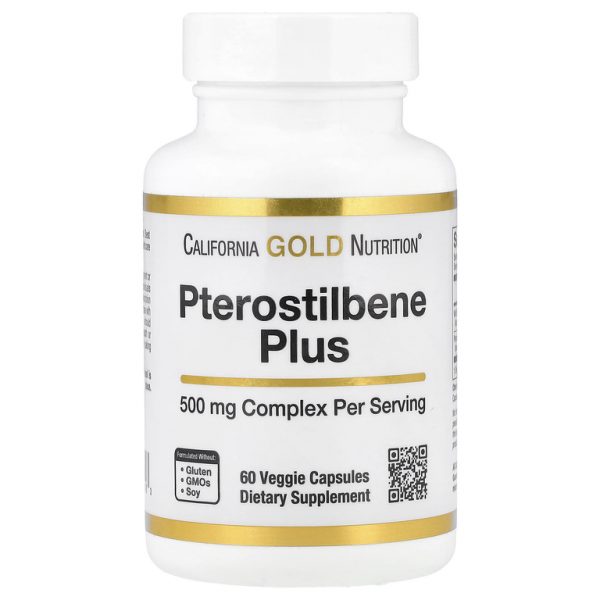 California Gold Nutrition, птеростильбен плюс с порошком из лесной голубики, 60 растительных капсул