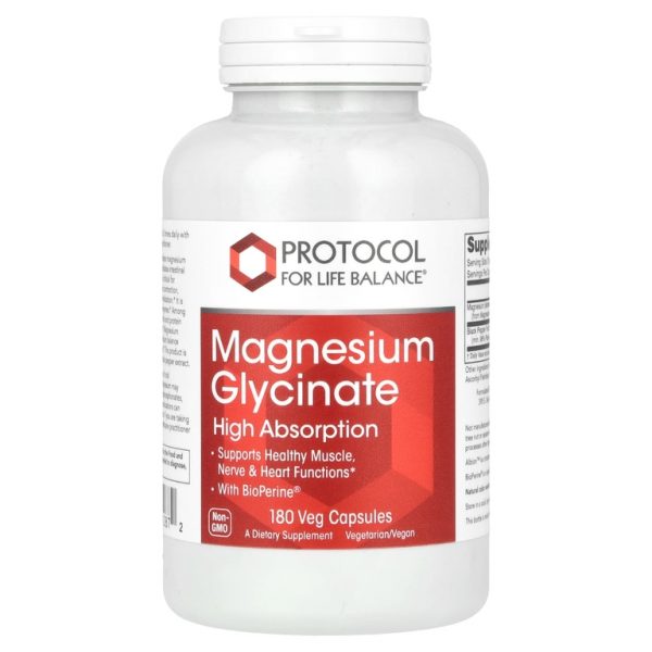 Protocol for Life Balance, Magnesium Glycinate, High Absorption, 180 Veg Capsules