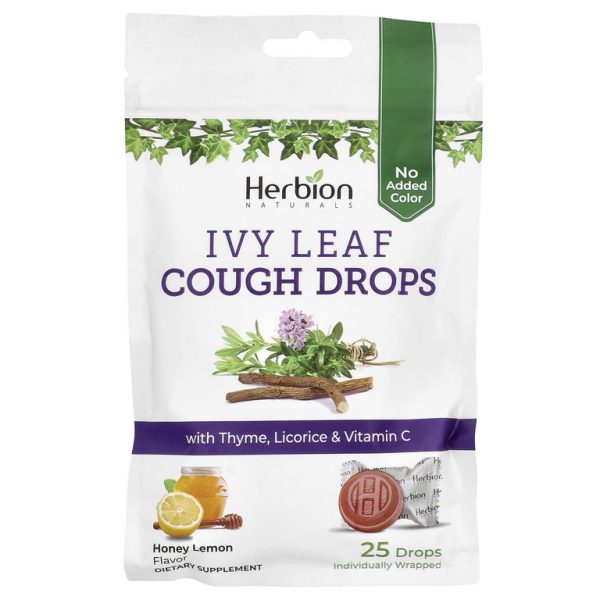 Herbion Naturals, леденцы от кашля с листьями плюща, мёдом и лимоном, 25 леденцов в индивидуальной упаковке