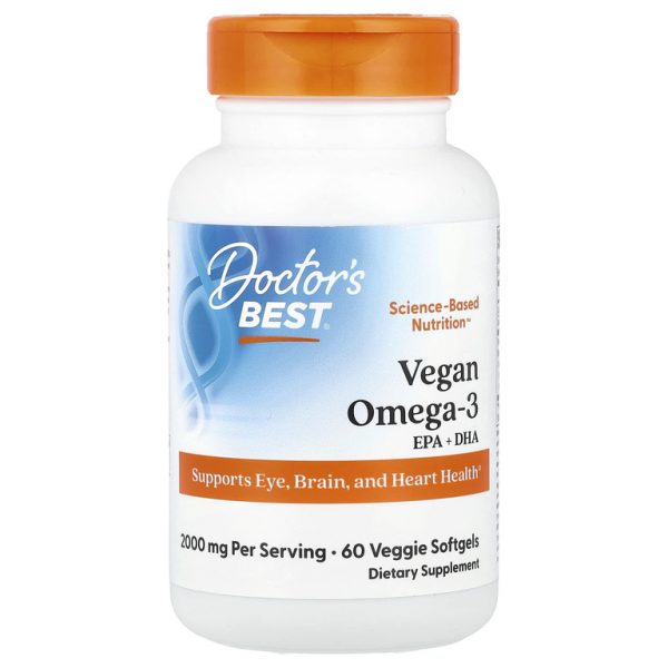 Doctor's Best, Веганские омега-3, ЭПК и ДГК, 60 растительных капсул (1000 мг в каждой капсуле)