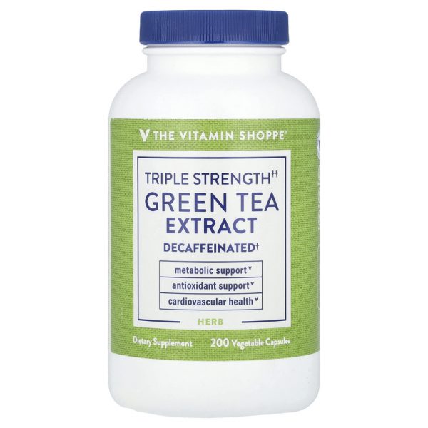 The Vitamin Shoppe, Экстракт зеленого чая, тройная сила действия, без кофеина, 200 растительных капсул (750 мг на капсулу)