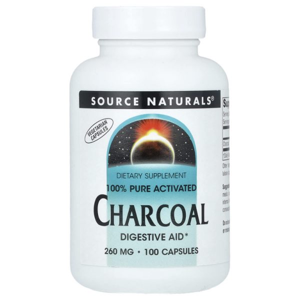 Source Naturals, 100% чистый активированный уголь, 260 мг, 100 капсул