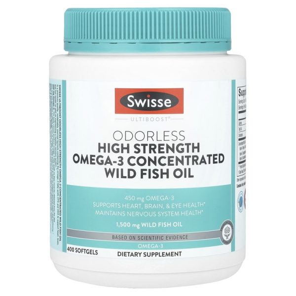 Swisse, Ultiboost®, высокоэффективный концентрированный рыбий жир с омега-3 без запаха, 1500 мг, 400 мягких таблеток