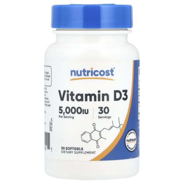 Nutricost, витамин D3, 125 мкг (5000 МЕ), 30 капсул