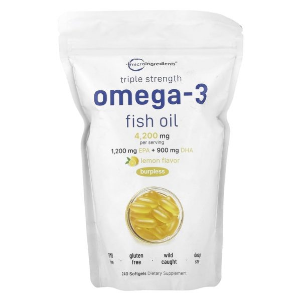 Micro Ingredients, рыбий жир с омега-3, тройная сила, лимон, 240 капсул (1400 мг в 1 капсуле)
