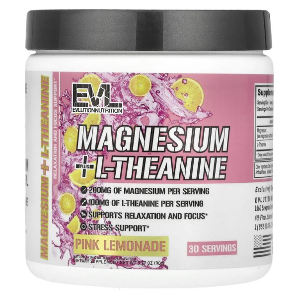 EVLution Nutrition, магний и L-теанин, со вкусом розового лимонада, 90 г (3,17 унции)