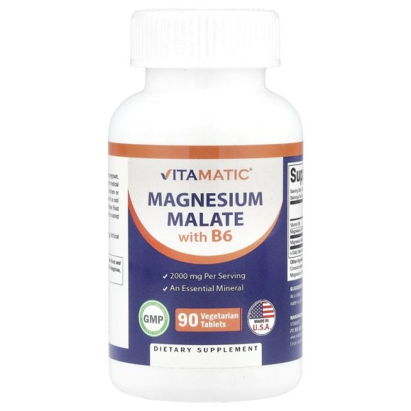 Vitamatic, Малат магния с витамином B6, 2000 мг, 90 вегетарианских таблеток (1000 мг в каждой таблетке)