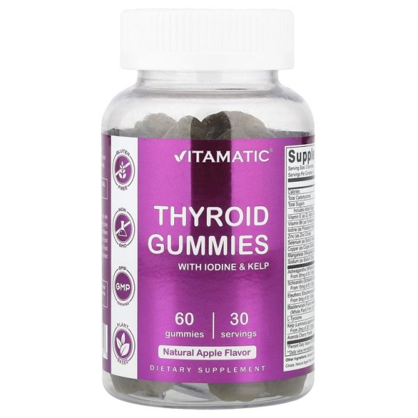 Vitamatic, Жевательные таблетки для щитовидной железы с йодом и водорослями, яблоко, 60 жевательных таблеток