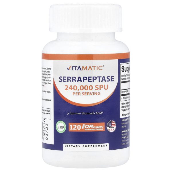 Vitamatic, серрапептаза, 120 капсул из гипромеллозы DRcaps® (120 000 SPU в 1 капсуле)