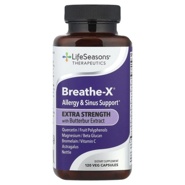 LifeSeasons, Therapeutics, Breathe-X® с экстрактом белокопытника, дополнительная сила, 120 растительных капсул