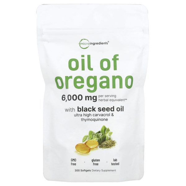 Micro Ingredients, Масло орегано с маслом черного тмина, 300 мягких таблеток