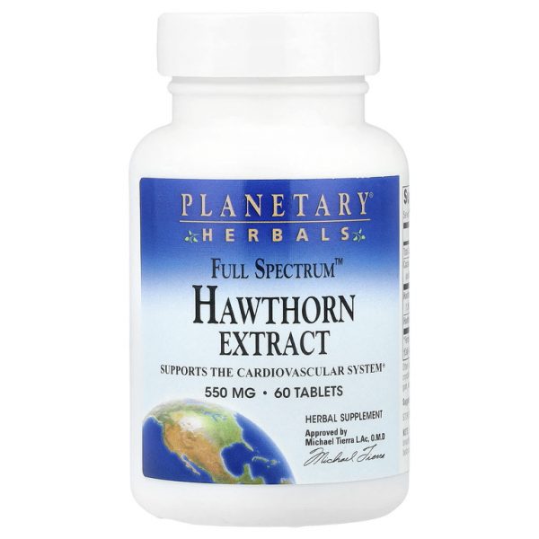Planetary Herbals, Экстракт боярышника полного спектра, 550 мг, 60 таблеток