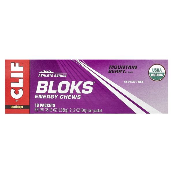 Clif Bar, Bloks, энергетические жевательные блоки, вкус «Горная ягода», 18 пакетиков, 60 г (2,12 унции) каждый