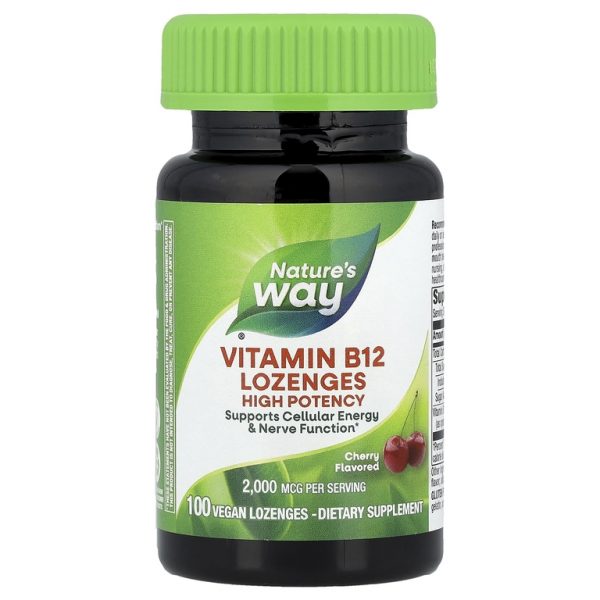 Nature's Way, Леденцы с витамином B12, вишня, 2000 мкг, 100 веганских леденцов