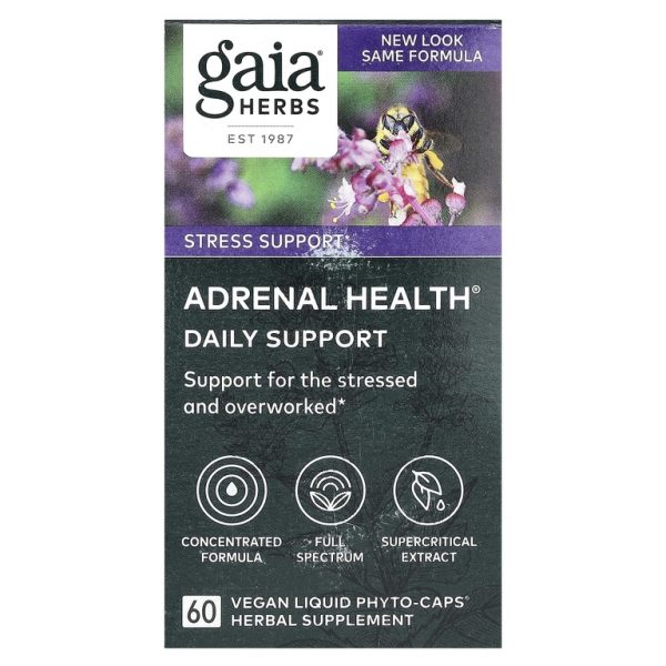 Gaia Herbs, Adrenal Health, ежедневная поддержка, 60 веганских жидких фито-капсул