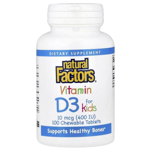 Natural Factors, витамин D3, клубничный вкус, 10 мкг (400 МЕ), 100 жевательных таблеток