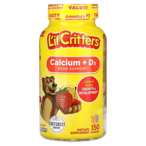 L'il Critters, кальций + D3, поддержка костей, со вкусом черной вишни, апельсина и клубники, 150 мармеладных мишек
