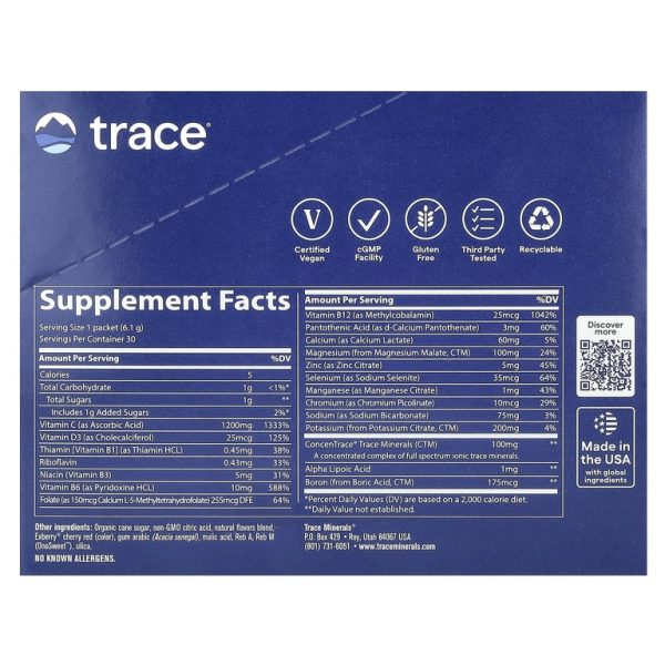 Trace, PowerPak, с малиновым вкусом, 30 стик-пакетов по 6,1 г (0,22 унции)
