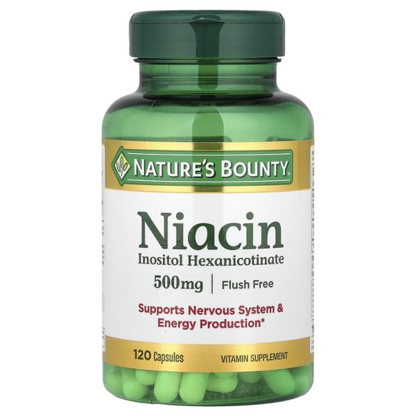 Nature's Bounty, Ниацин, без смыва, 500 мг, 120 капсул