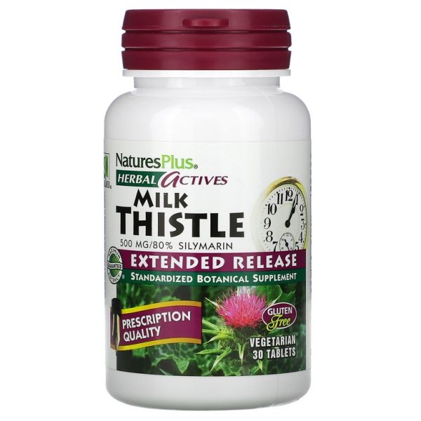 NaturesPlus, Herbal Actives, расторопша, с замедленным высвобождением, 500 мг, 30 таблеток