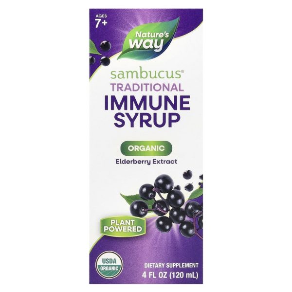 Nature's Way, Sambucus®, традиционный иммунный сироп, органический экстракт бузины, для детей от 7 лет, 50 мг, 120 мл (4 жидк. Унции)