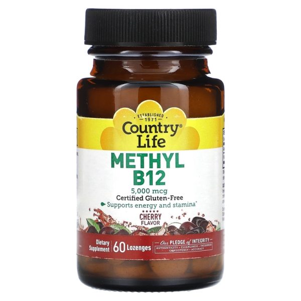 Country Life, метилированный витамин B12, со вкусом вишни, 5000 мкг, 60 пастилок
