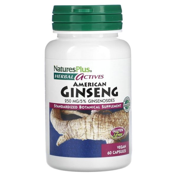 NaturesPlus, Herbal Actives, американский женьшень, 250 мг, 60 веганских капсул (Товар снят с продажи)